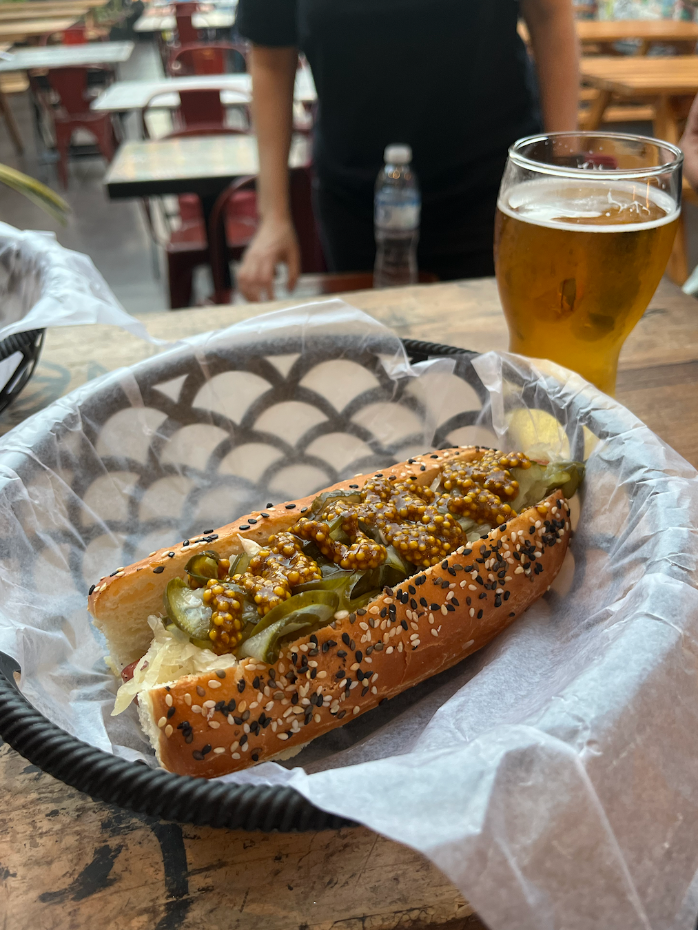 A beer and a hot dog at DIGGS in Palermo, Buenos Aires, Argentina. 